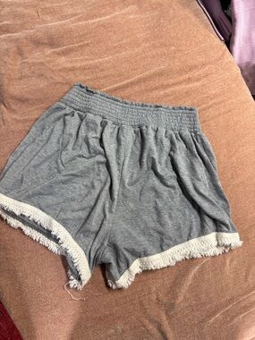 No Boundaries Gray Lounge Shorts with Cream Fringe